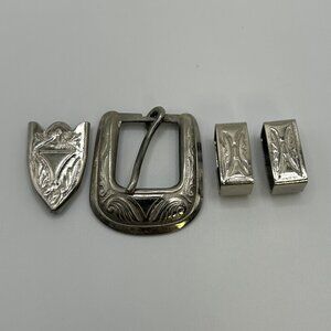 DG-23 Four-Piece Set Metal Western Floral Engraved Belt Buckle Components